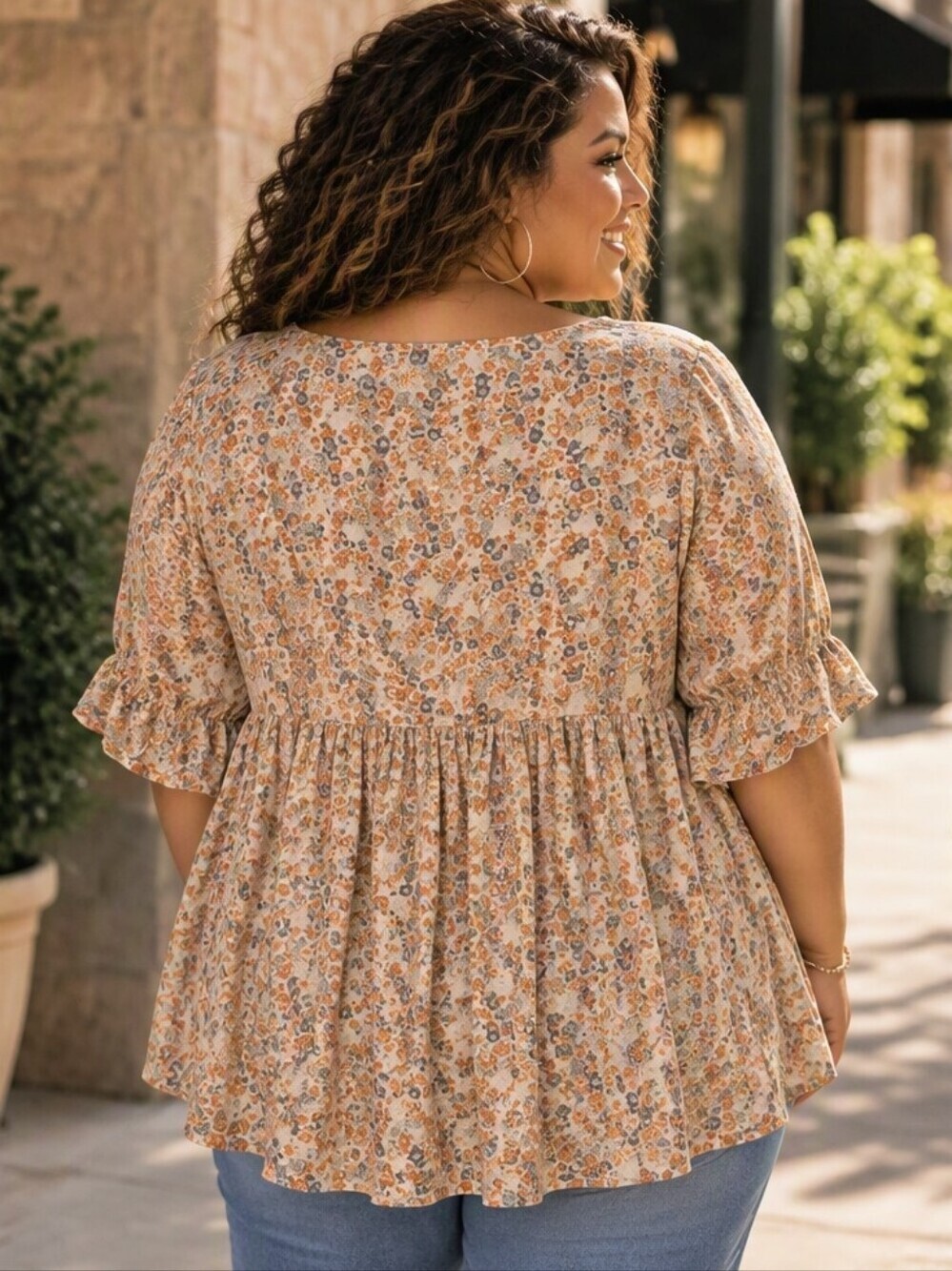 SHEIN Curve Floral Print Blouse Ruffled Short Sleeves - Picture 2 of 8